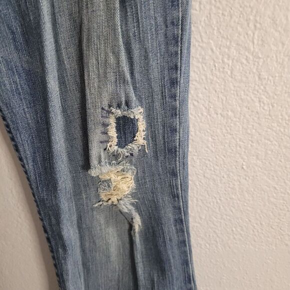 Vintage Y2K American Eagle Jeans Women's 8 Embroidered Wide Flare Leg Distressed - Picture 10 of 15